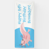Schattige roze happy axolotl gepersonaliseerde ver spandoek (Verticaal)