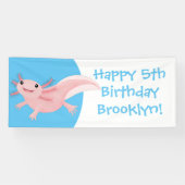 Schattige roze happy axolotl gepersonaliseerde ver spandoek (Horizontaal)