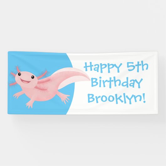 Schattige roze happy axolotl gepersonaliseerde ver spandoek (Horizontaal)