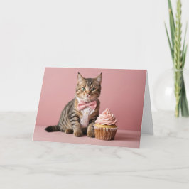 Schattige Roze Happy Birthday Cat Cupcake Kaart