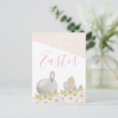 Schattige Roze Happy Bunny Waterverf Feestdagenkaart (Staand voorkant)