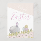 Schattige Roze Happy Bunny Waterverf Feestdagenkaart (Voorkant)