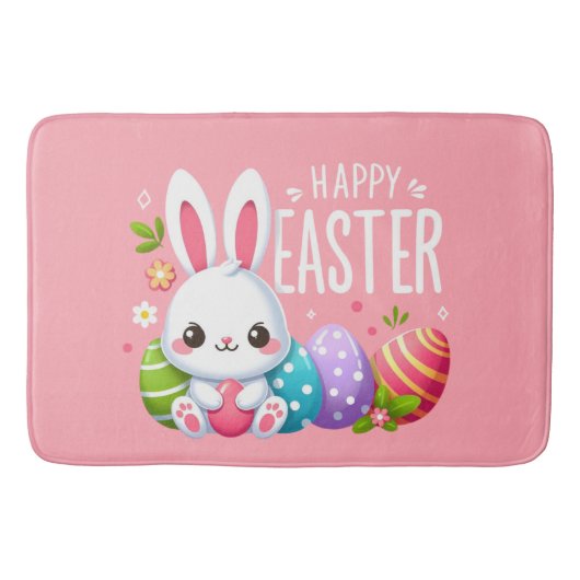 Schattige, roze Happy Easter bunny Badmat (Voorkant)