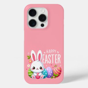 Schattige, roze Happy Easter bunny iPhone 15 Pro Case