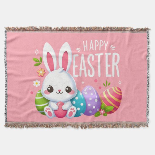 Schattige, roze Happy Easter bunny Deken (Voorkant)