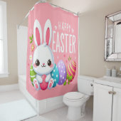 Schattige, roze Happy Easter bunny Douchegordijn (In situ)