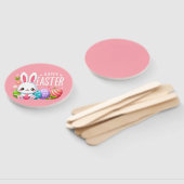 Schattige, roze Happy Easter bunny Handwaaier (Niet-gemonteerd)