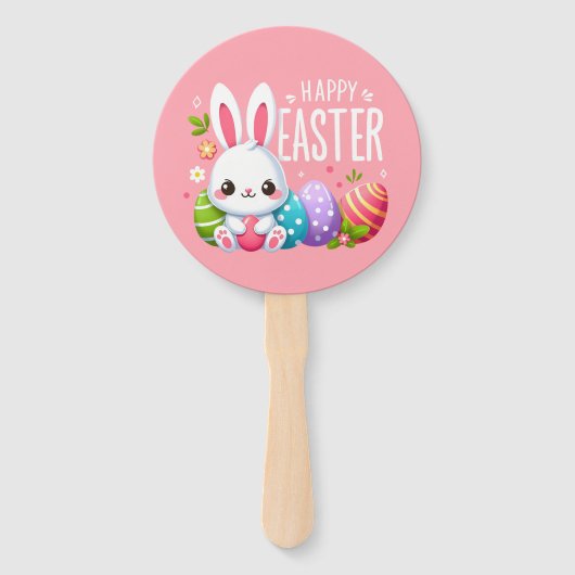 Schattige, roze Happy Easter bunny Handwaaier (Voorkant)