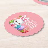 Schattige, roze Happy Easter bunny Kartonnen Onderzetters (Gekanteld)