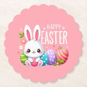 Schattige, roze Happy Easter bunny Kartonnen Onderzetters