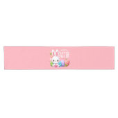 Schattige, roze Happy Easter bunny Korte Tafelloper (Horizontaal)