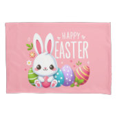 Schattige, roze Happy Easter bunny Kussensloop (Voorkant)
