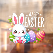 Schattige, roze Happy Easter bunny Raamsticker (Vel 2)