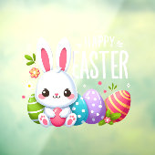 Schattige, roze Happy Easter bunny Raamsticker (Vel 3)