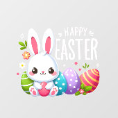 Schattige, roze Happy Easter bunny Raamsticker (Vel)