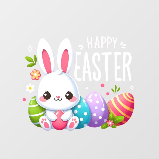 Schattige, roze Happy Easter bunny Raamsticker (Vel)