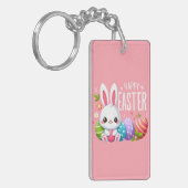 Schattige, roze Happy Easter bunny Sleutelhanger (Voorkant Links)