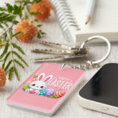 Schattige, roze Happy Easter bunny Sleutelhanger (Voorkant Rechts)