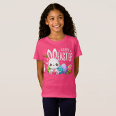 Schattige, roze Happy Easter bunny T-shirt (Voorkant volledig)