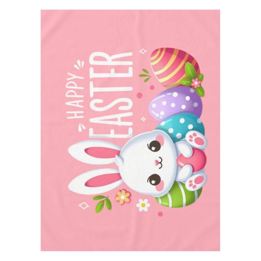 Schattige, roze Happy Easter bunny Tafelkleed (Voorkant)