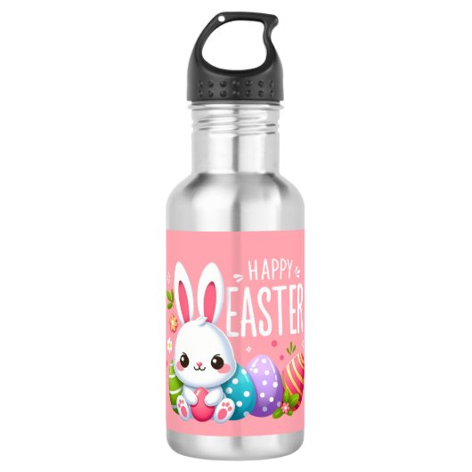 Schattige, roze Happy Easter bunny Waterfles (Voorkant)