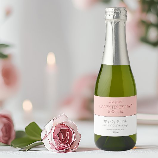 Schattige roze Happy Galentine's Day Partner in Cr Sparkling Wijnetiket