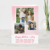 Schattige roze Happy Mother's Day 3 Foto Kaart (Voorkant)