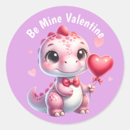 Schattige Roze Hart Ballon Dinosaurus Valentijn Ronde Sticker