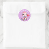 Schattige Roze Hart Ballon Dinosaurus Valentijn Ronde Sticker (Tas)