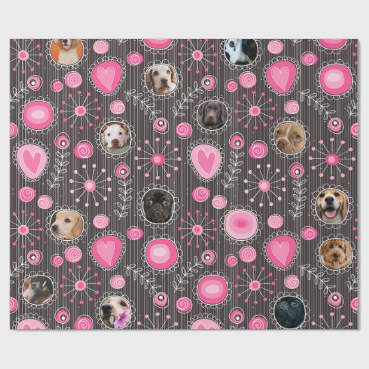 Schattige Roze Hart en Bloem Hond Mama Fotocollage Cadeaupapier (Vlak)