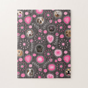 Schattige Roze Hart en Bloem Hond Mama Fotocollage Legpuzzel
