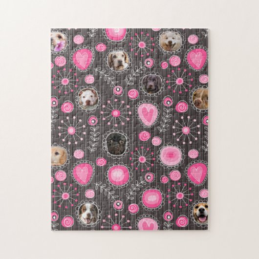 Schattige Roze Hart en Bloem Hond Mama Fotocollage Legpuzzel (Verticaal)