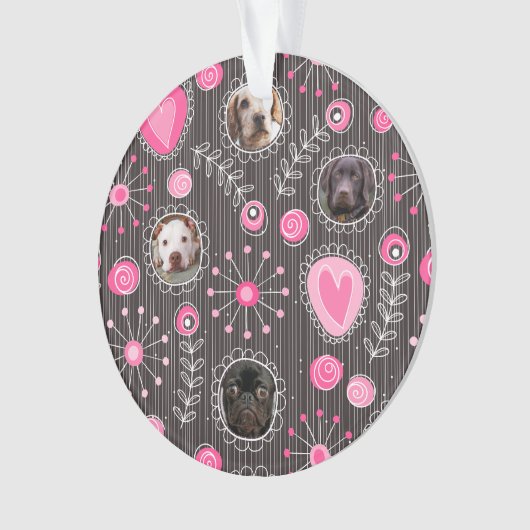 Schattige Roze Hart en Bloem Hond Mama Fotocollage Ornament (voorkant)