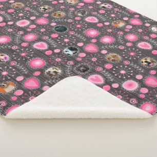 Schattige Roze Hart en Bloem Hond Mama Fotocollage Sherpa Deken