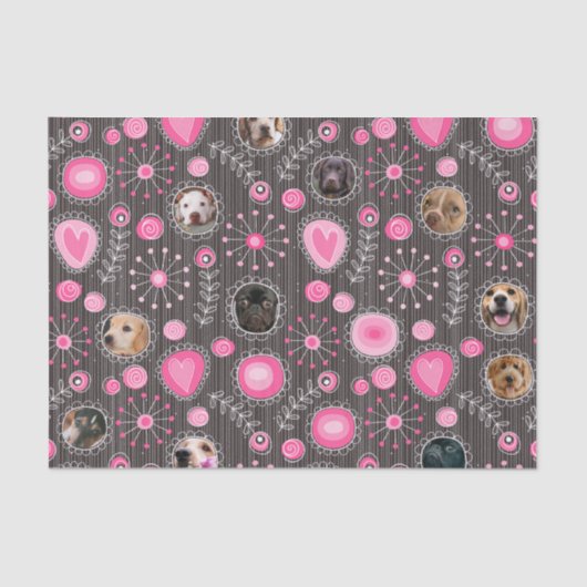 Schattige Roze Hart en Bloem Hond Mama Fotocollage Tissuepapier (Voorkant)