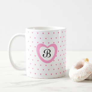 Schattige Roze Hart en Driehoek Confetti Initiaal Koffiemok
