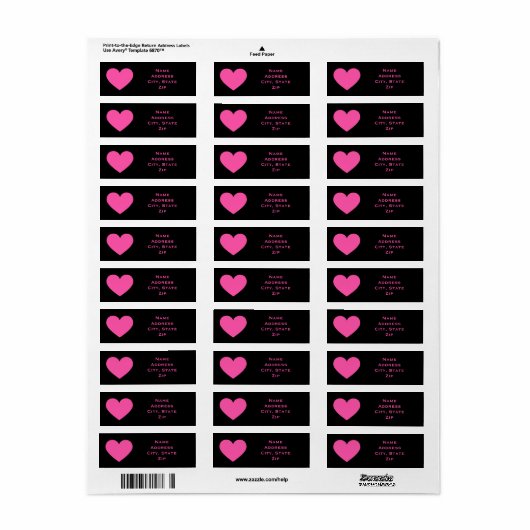 Schattige roze hart etiket (Full Sheet)