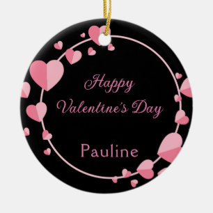 Schattige Roze Hart Gelukkige Valentijnsdag Keramisch Ornament