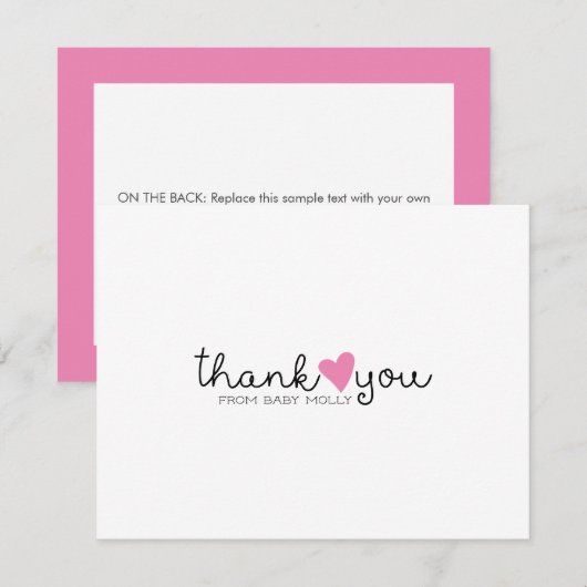 Schattige roze hart meisje Baby shower dank u Bedankkaart (Voorkant / Achterkant)