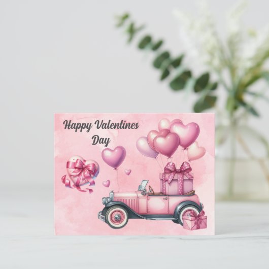 Schattige Roze Hart Valentijnse  Briefkaart (Staand voorkant)