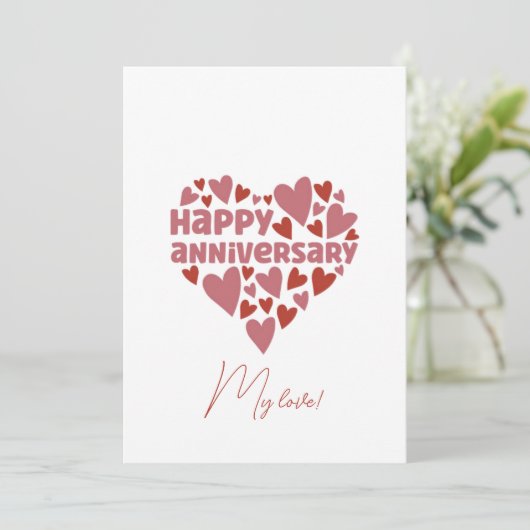 Schattige roze hart vorm romantisch blij Jubileum Feestdagenkaart (Staand voorkant)
