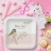 Schattige roze harten chickadee vogel bloemig aanp papieren bordje (Feest)