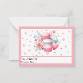 Schattige Roze Harten en Macaron Mini Valentijnsda Notitiekaartje (Voorkant)