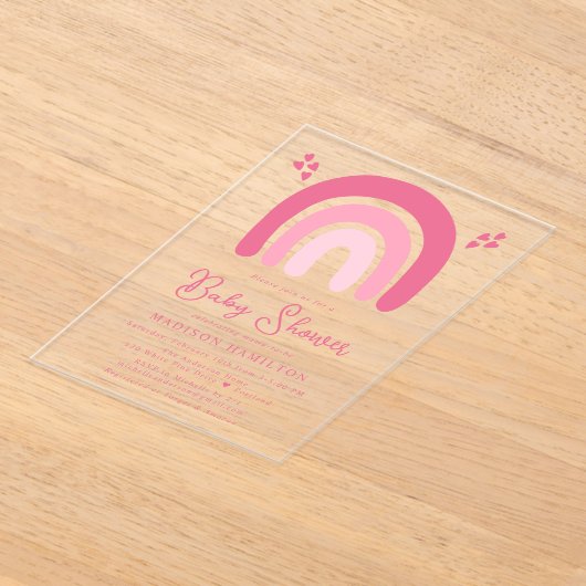 Schattige roze harten en regenbogen Baby shower Acryl Uitnodigingen (Laagn)