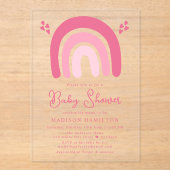 Schattige roze harten en regenbogen Baby shower Acryl Uitnodigingen (Voorkant)