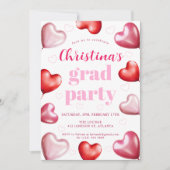 Schattige roze harten foto afstudeerfeest kaart (Voorkant)