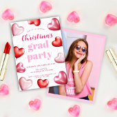 Schattige roze harten foto afstudeerfeest kaart