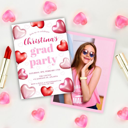 Schattige roze harten foto afstudeerfeest kaart
