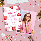 Schattige roze harten foto afstudeerfeest kaart