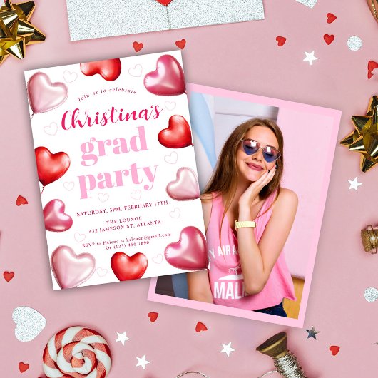 Schattige roze harten foto afstudeerfeest kaart